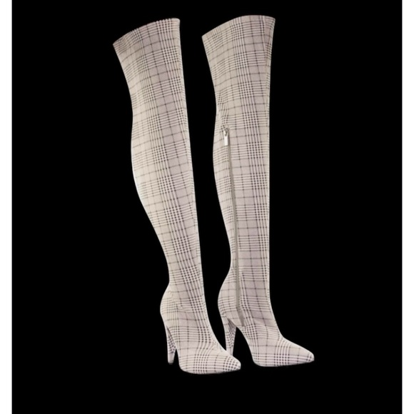 Magnolia by Anne Michelle, Plaid Thigh High Stiletto Sock Boots Wome size 9 - Picture 1 of 16